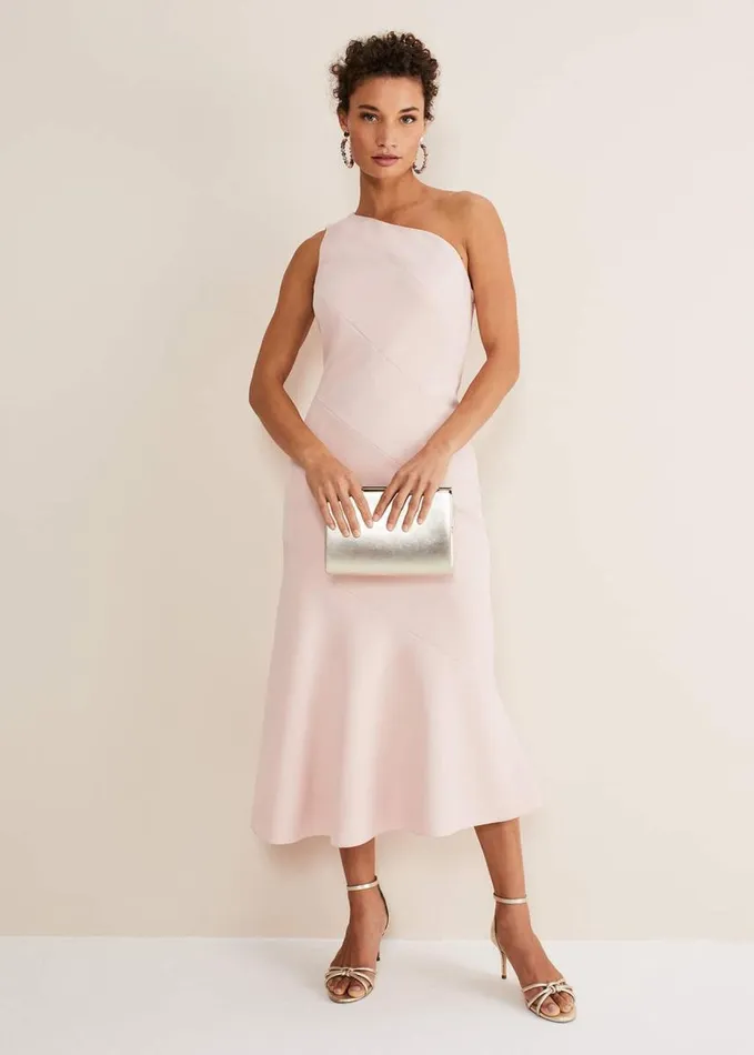 Phase Eight Valencia One Shoulder Midaxi Dress Petal Pink Women Dresses