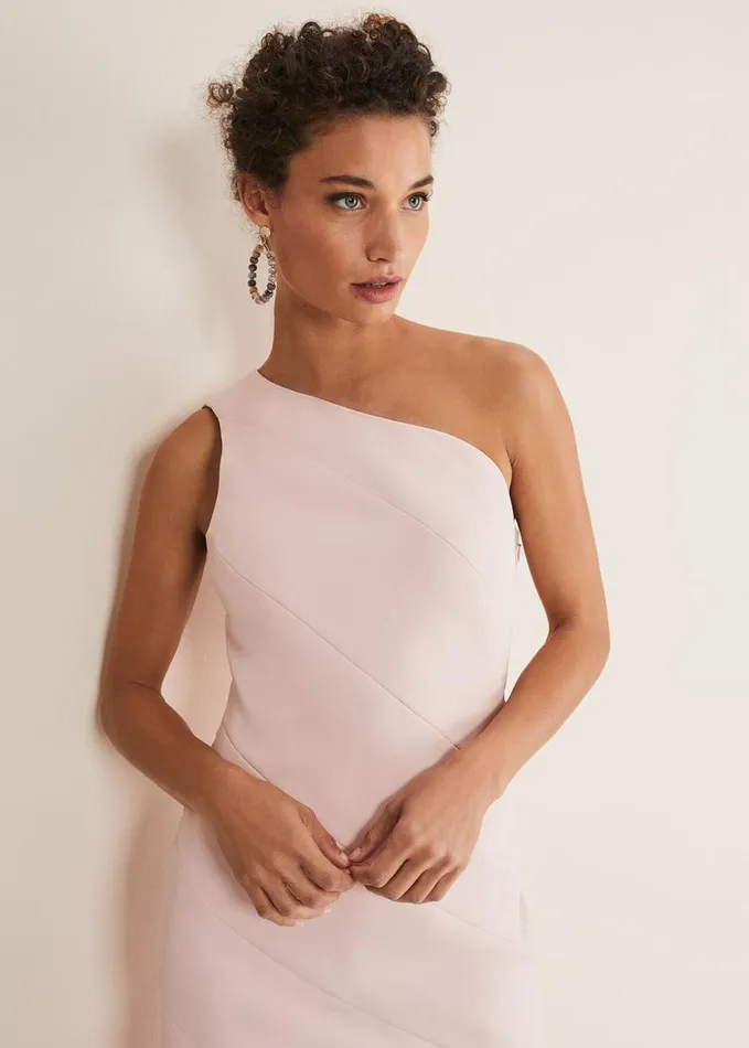 Phase Eight Valencia One Shoulder Midaxi Dress Petal Pink Women Dresses