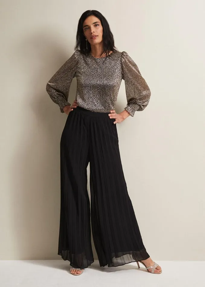 Phase Eight Valery Plisse Foil Top Gold Women Tops and TShirts