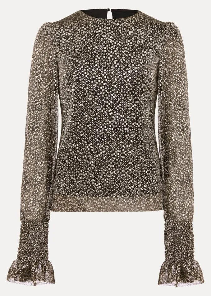 Phase Eight Valery Plisse Foil Top Gold Women Tops and TShirts