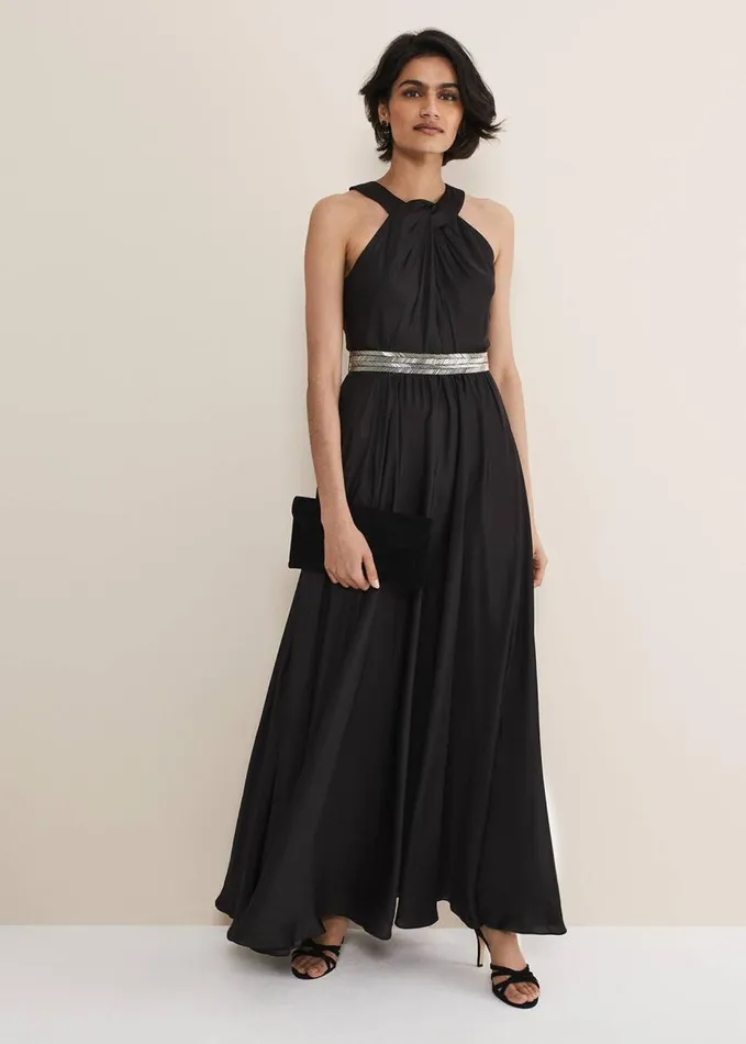 Phase Eight Vanessa Beaded Belt Maxi Dress Black Women Dresses