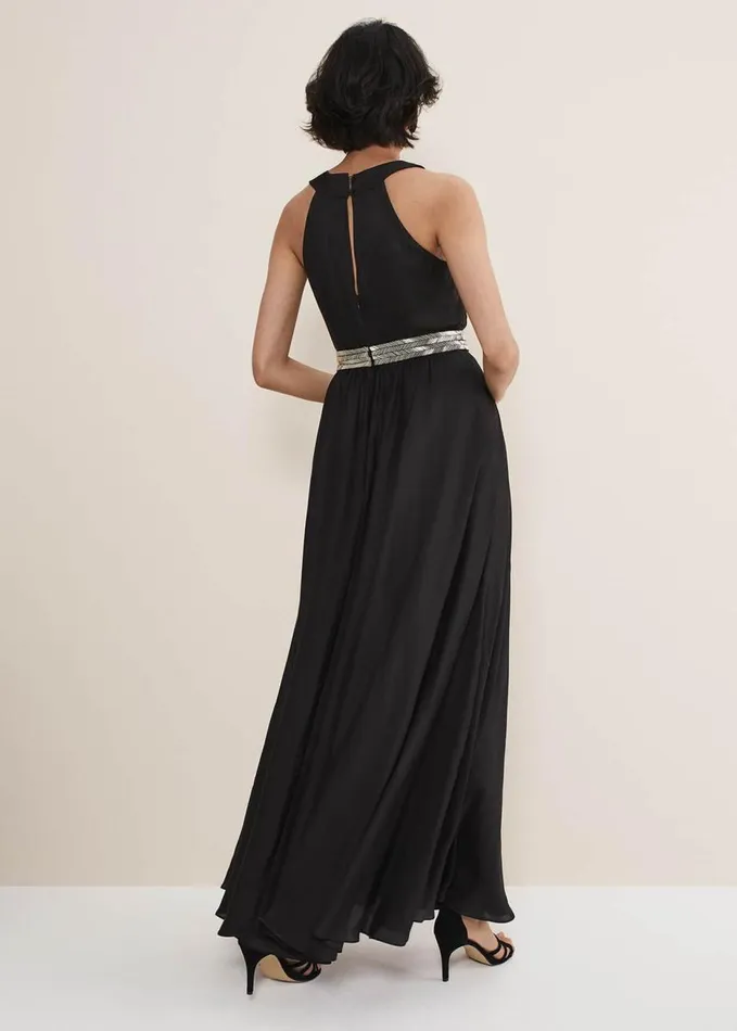 Phase Eight Vanessa Beaded Belt Maxi Dress Black Women Dresses