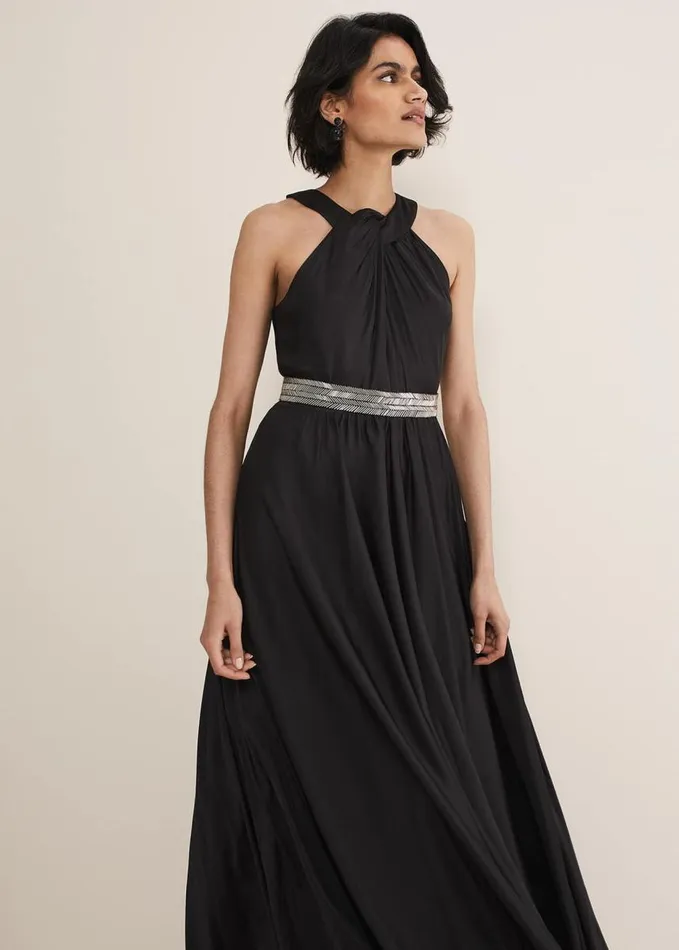 Phase Eight Vanessa Beaded Belt Maxi Dress Black Women Dresses