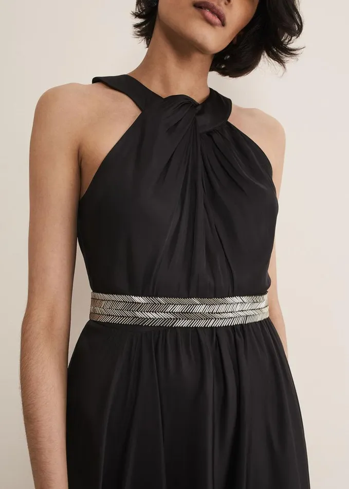 Phase Eight Vanessa Beaded Belt Maxi Dress Black Women Dresses