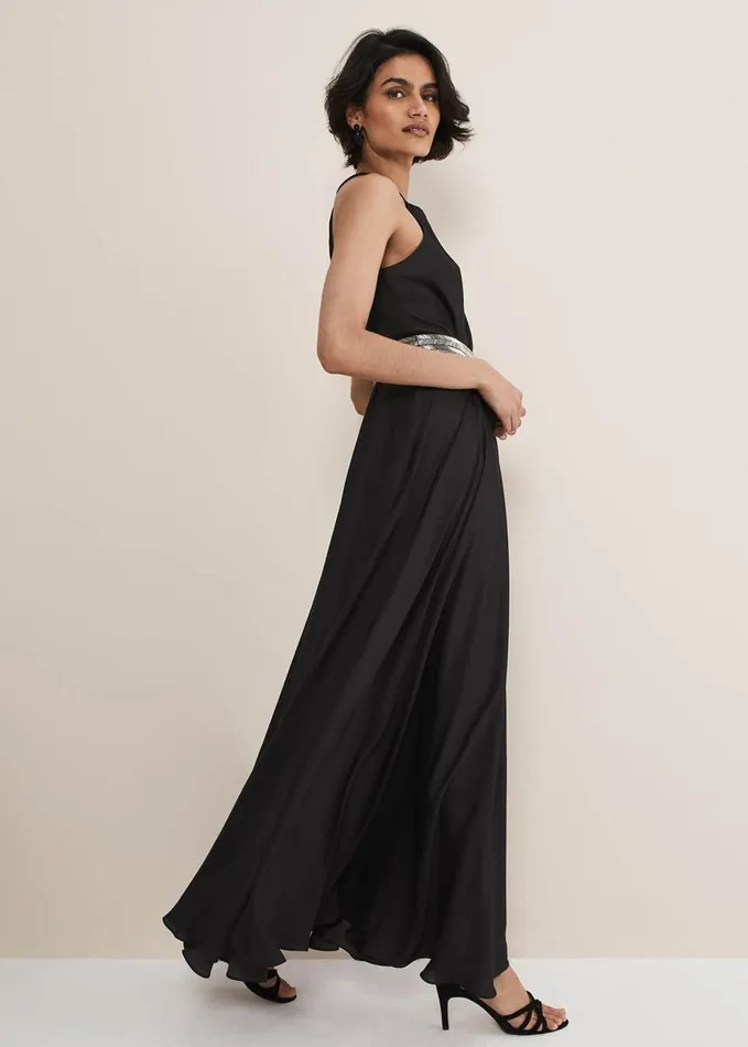 Phase Eight Vanessa Beaded Belt Maxi Dress Black Women Dresses