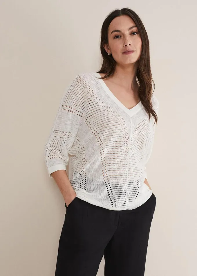 Phase Eight Vera Pointelle Stitch Jumper Ivory Women Knitwear