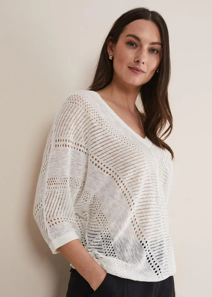 Phase Eight Vera Pointelle Stitch Jumper Ivory Women Knitwear