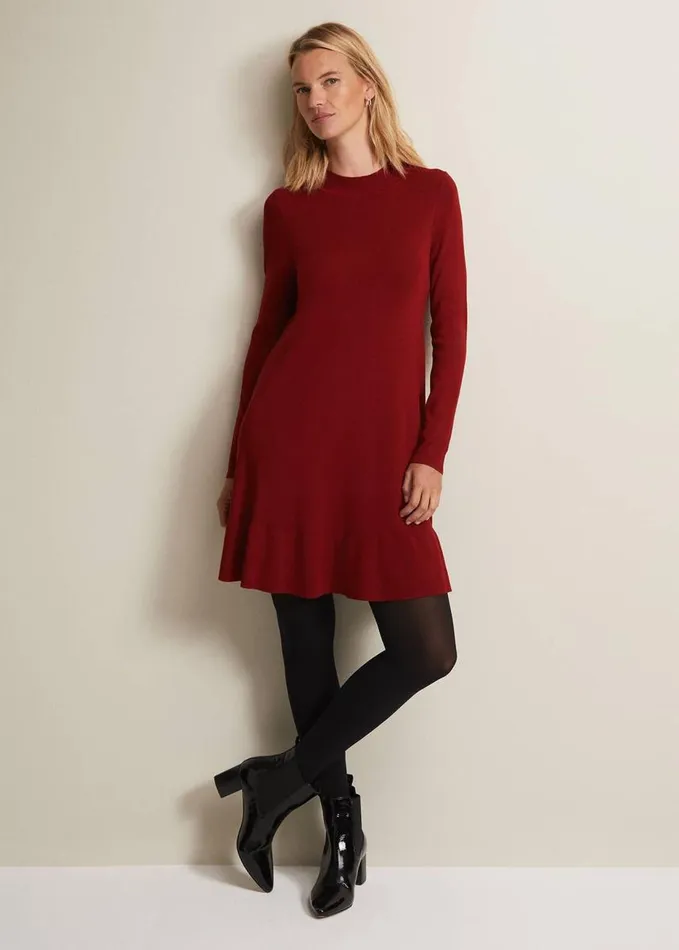 Phase Eight Vickie Fine Knit Mini Dress Red Women Dresses