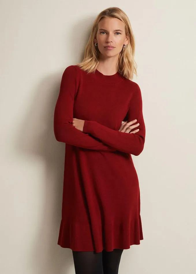Phase Eight Vickie Fine Knit Mini Dress Red Women Dresses