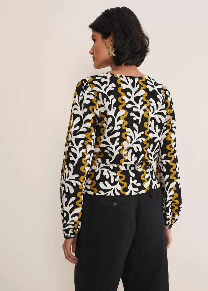 Phase Eight Vienna Linen Wrap Blouse Blackmulti Women Shirts and Blouses
