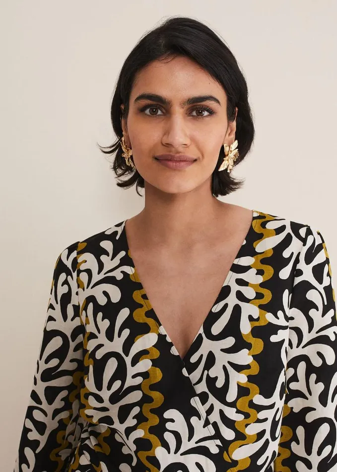 Phase Eight Vienna Linen Wrap Blouse Blackmulti Women Shirts and Blouses