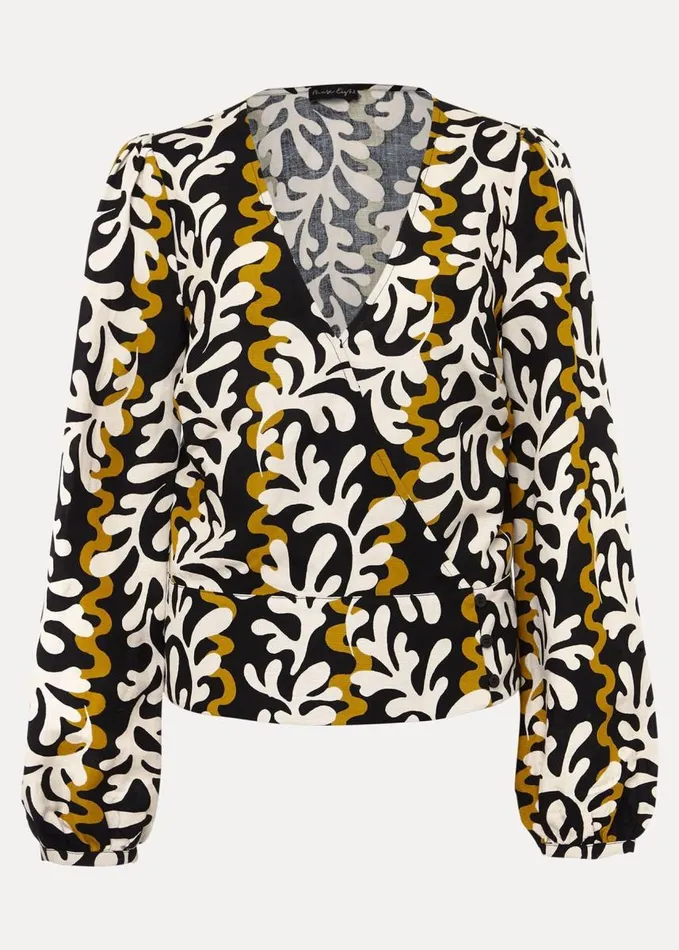 Phase Eight Vienna Linen Wrap Blouse Blackmulti Women Shirts and Blouses