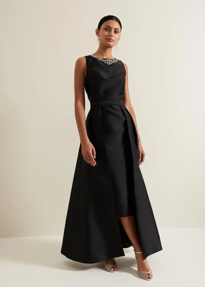 Phase Eight Yisanne Black Satin Embellished Maxi Dress Black Women Dresses