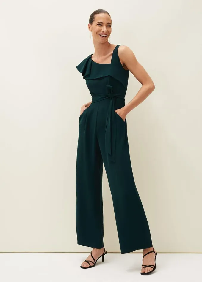 Phase Eight Zelda Asymmetric Belted Jumpsuit Bottle Green Women Dresses