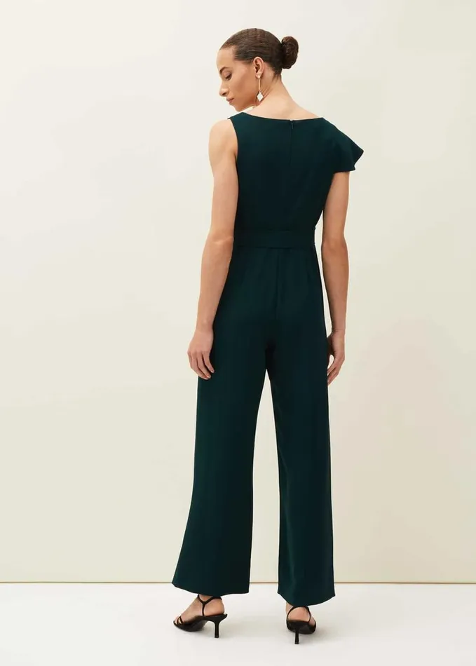 Phase Eight Zelda Asymmetric Belted Jumpsuit Bottle Green Women Dresses