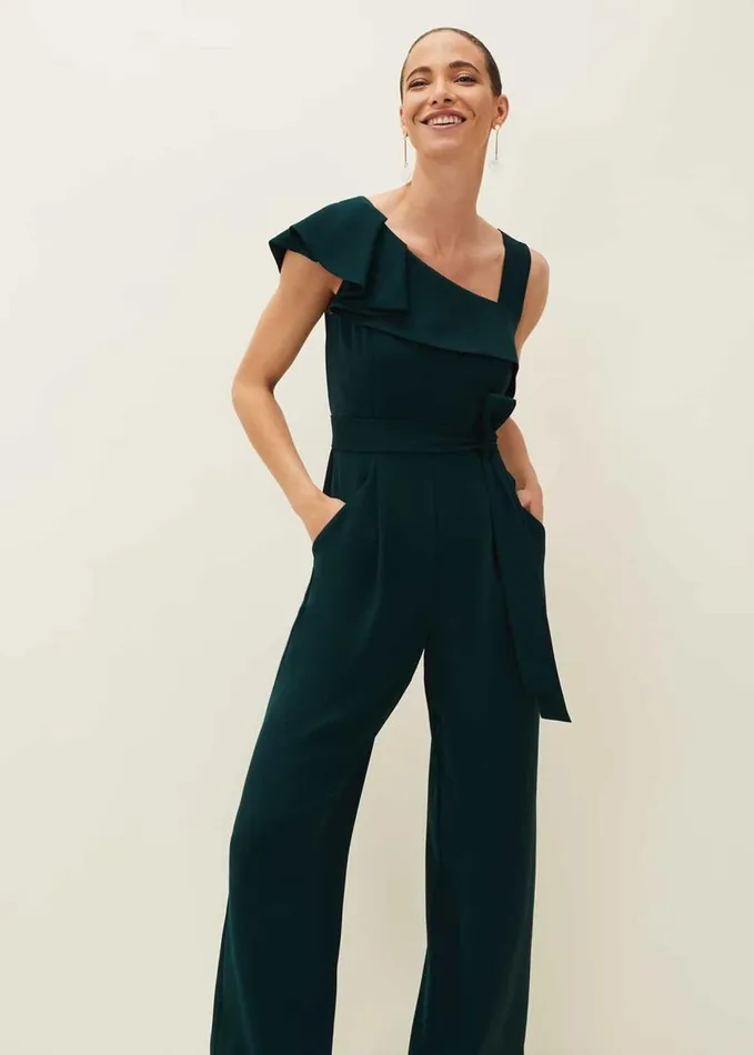 Phase Eight Zelda Asymmetric Belted Jumpsuit Bottle Green Women Dresses