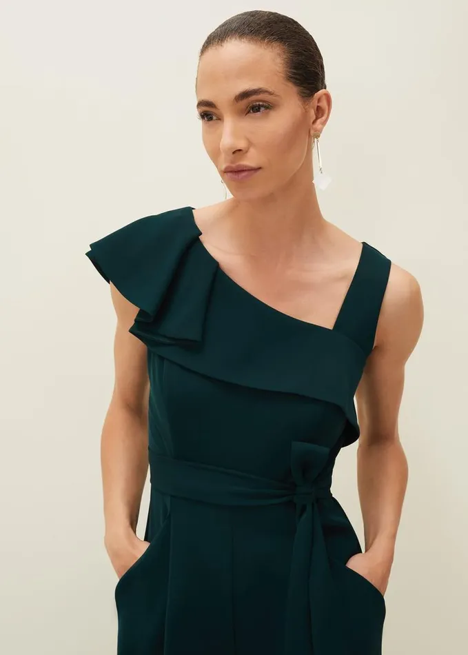 Phase Eight Zelda Asymmetric Belted Jumpsuit Bottle Green Women Dresses