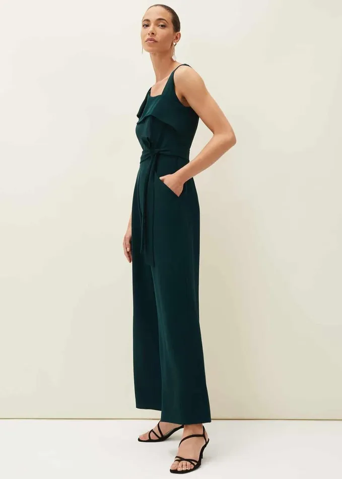 Phase Eight Zelda Asymmetric Belted Jumpsuit Bottle Green Women Dresses