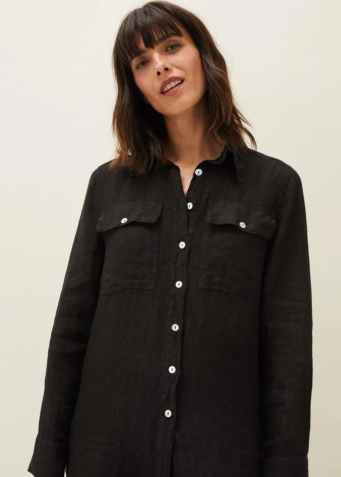 Phase Eight Zenni Linen Oversized Shirt Black Women Shirts and Blouses