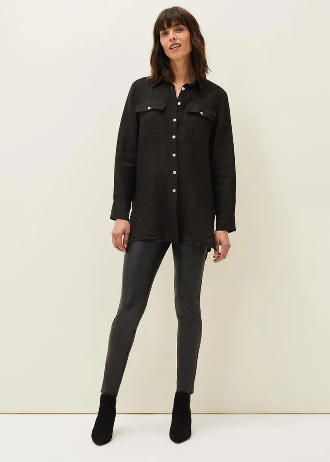Phase Eight Zenni Linen Oversized Shirt Black Women Shirts and Blouses