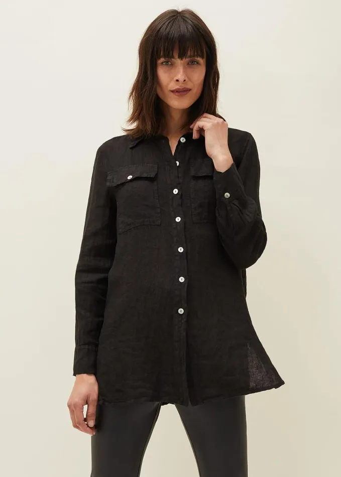 Phase Eight Zenni Linen Oversized Shirt Black Women Shirts and Blouses