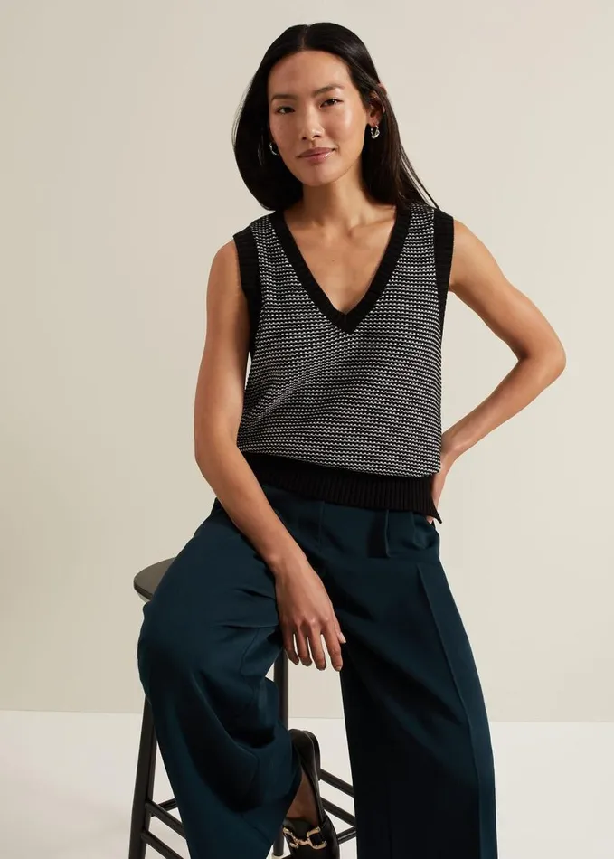 Phase Eight Zoe Tweed Knit Black Tank Blackivory Women Knitwear