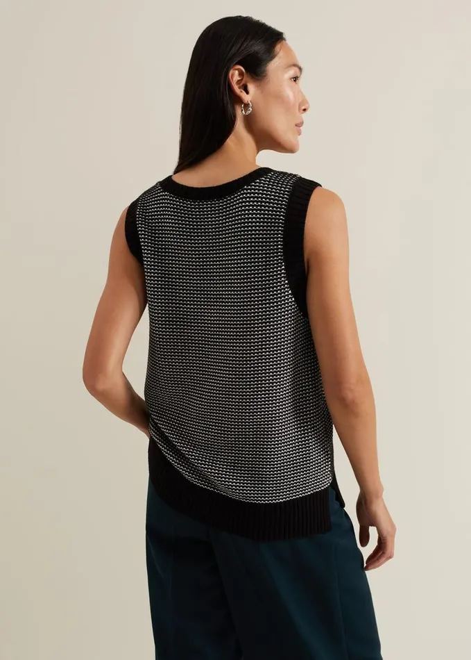 Phase Eight Zoe Tweed Knit Black Tank Blackivory Women Knitwear