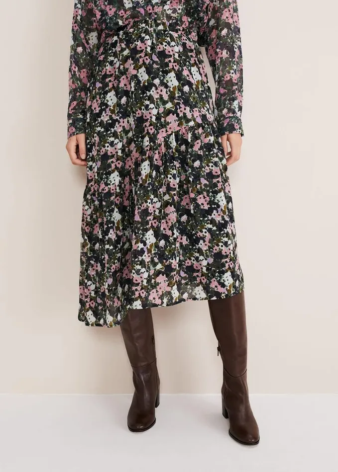 Phase Eight Zowena Floral Tiered Midi Skirt Multicoloured Women Skirts
