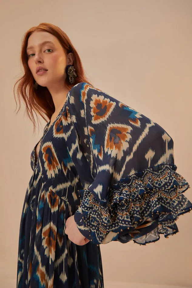 Pineaple Ikat Blue Maxi Dress Women Farm Rio Maxi Dresses