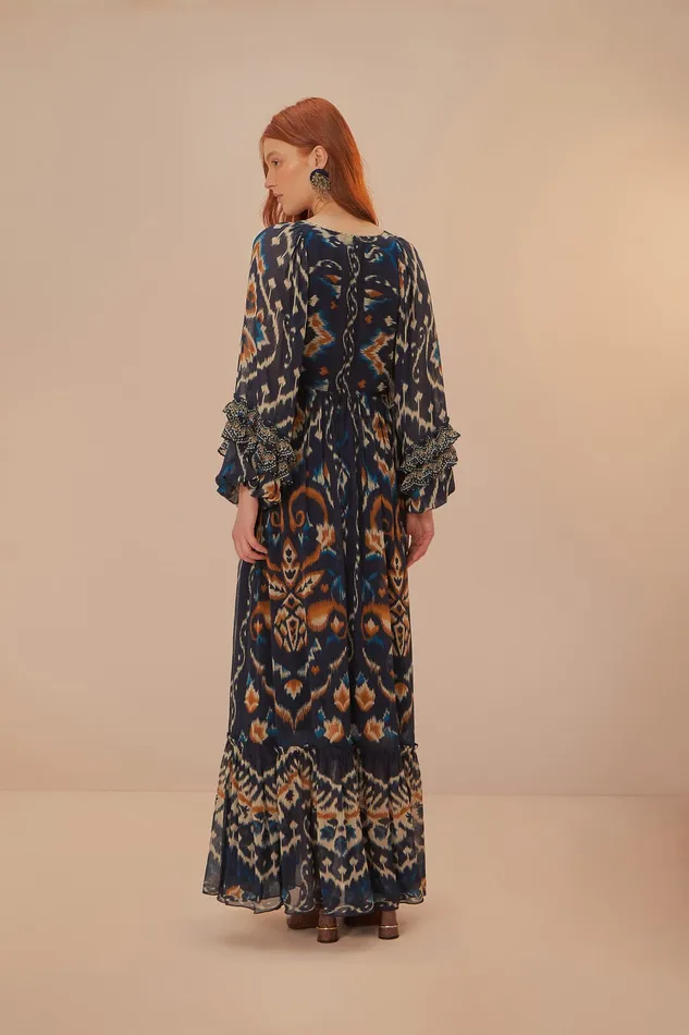 Pineaple Ikat Blue Maxi Dress Women Farm Rio Maxi Dresses