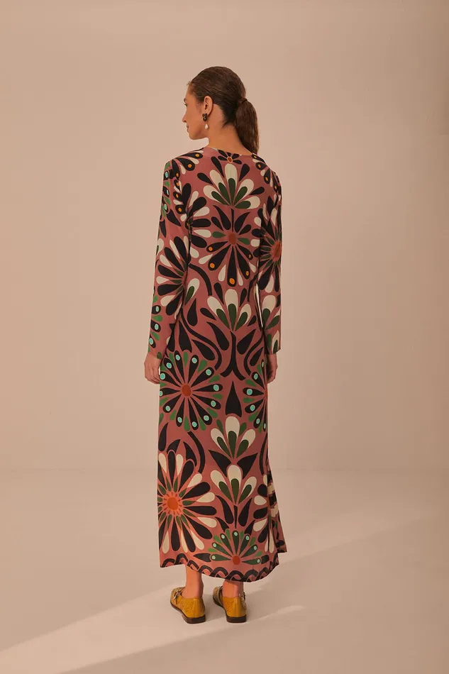 Pink Ainika Flowers Long Sleeve Maxi Dress Women Farm Rio Maxi Dresses