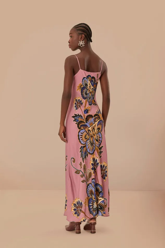 Pink Maxi Floral Lenzing Ecovero Viscose Slip Maxi Dress Women Farm Rio Maxi Dresses