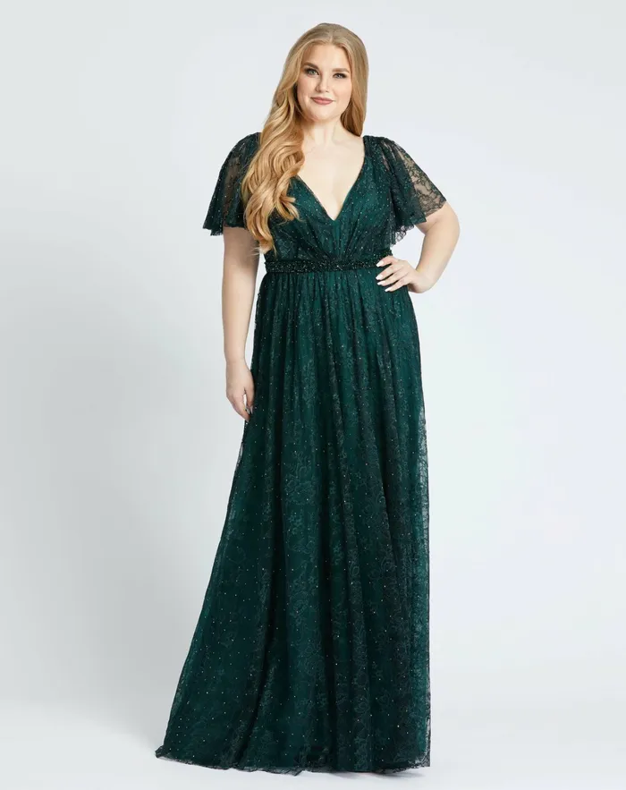 Plus Size Dresses Lace Flutter Sleeve A Line Gown Midnight 8211 Mac Duggal Women