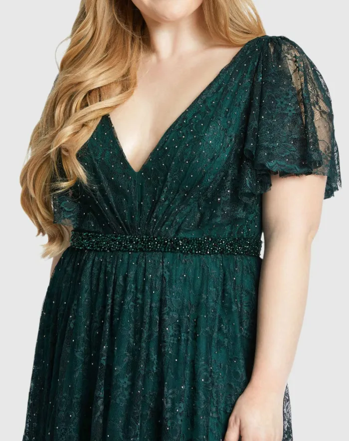 Plus Size Dresses Lace Flutter Sleeve A Line Gown Midnight 8211 Mac Duggal Women