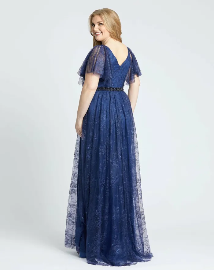 Plus Size Dresses Lace Flutter Sleeve A Line Gown Midnight 8211 Mac Duggal Women