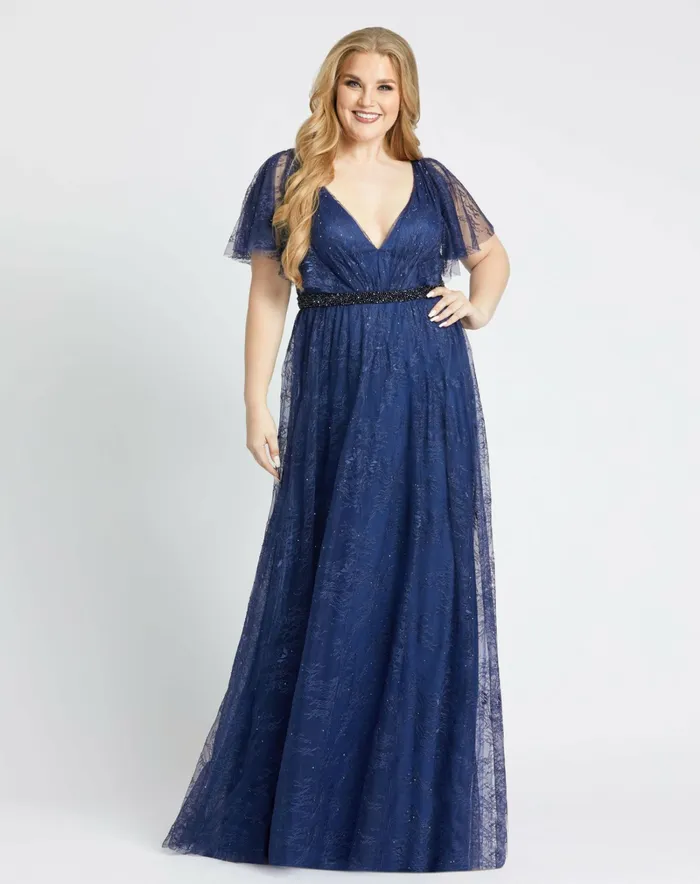 Plus Size Dresses Lace Flutter Sleeve A Line Gown Midnight 8211 Mac Duggal Women