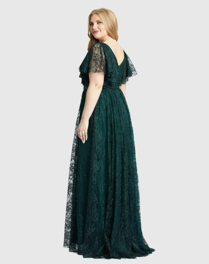 Plus Size Dresses Lace Flutter Sleeve A Line Gown Midnight 8211 Mac Duggal Women