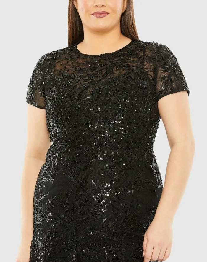 Plus Size Dresses Mac Duggal Women Short Sleeve Heavy Applique Dress Black Plus Size Dresses Mac Duggal Women Short Sleeve Heavy Applique Dress Black