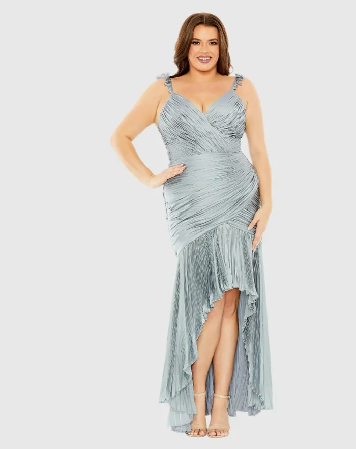 Plus Size Dresses Ruched Ruffle Sleeve High Low Dress Grey 8211 Mac Duggal Women