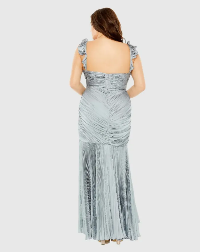 Plus Size Dresses Ruched Ruffle Sleeve High Low Dress Grey 8211 Mac Duggal Women Plus Size Dresses Ruched Ruffle Sleeve High Low Dress Grey 8211 Mac Duggal Women
