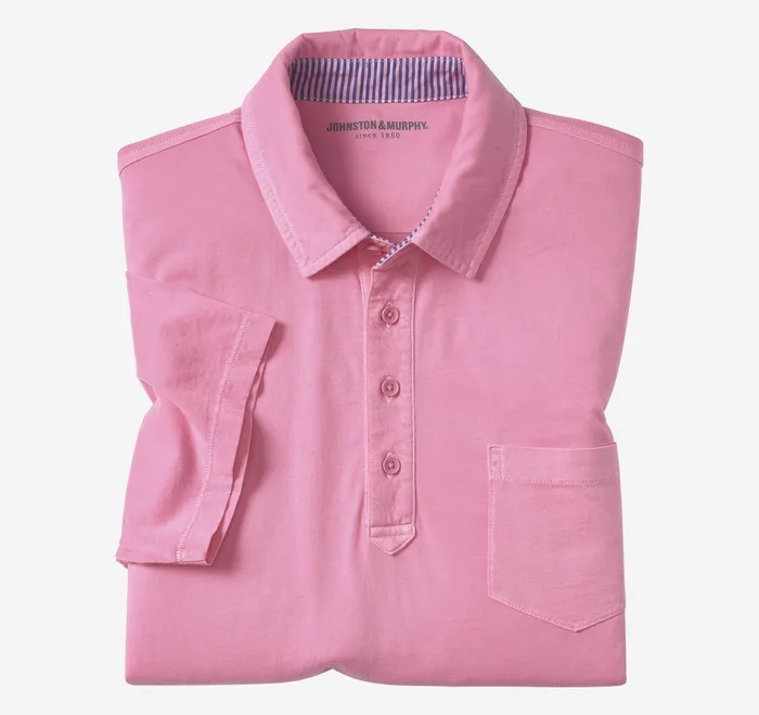 Polos and Tees Men Garment Dyed Polo Pink Johnston and Murphy