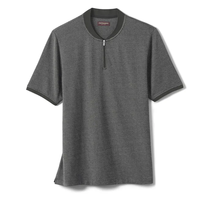 Polos and Tees Men Johnston and Murphy Jacquard Zip Polo Black Hexagon