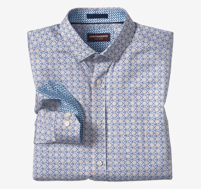 Printed Cotton Shirt Light Blue Tile Men Shirts Johnston and Murphy