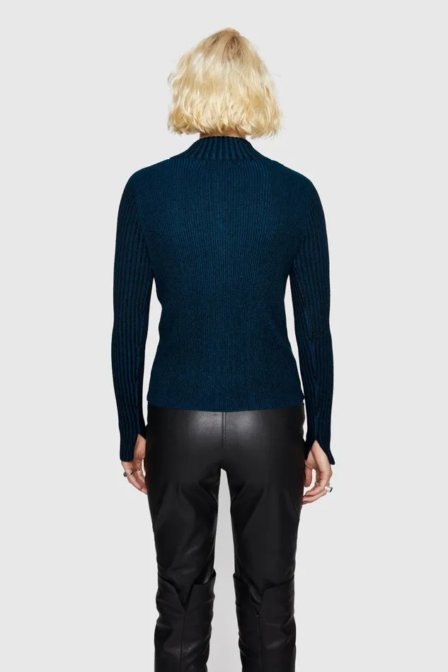 Rebecca Minkoff Alana Military Henley Teal Women Sweaters and Sweatshirts
