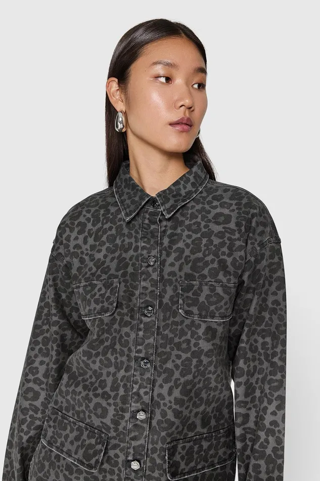 Rebecca Minkoff Alfie Leopard Utility Dress Grey Leopard Women Dresses
