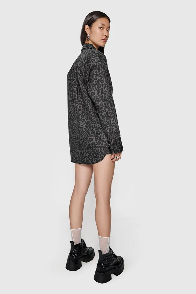 Rebecca Minkoff Alfie Leopard Utility Dress Grey Leopard Women Dresses