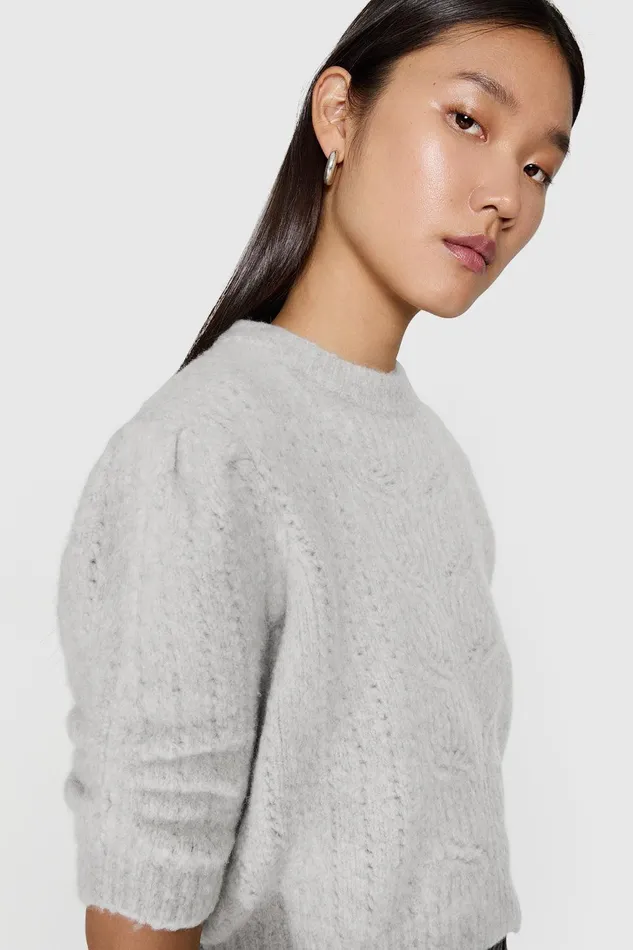 Rebecca Minkoff Campbell Puff Sweater Stone Women Tops