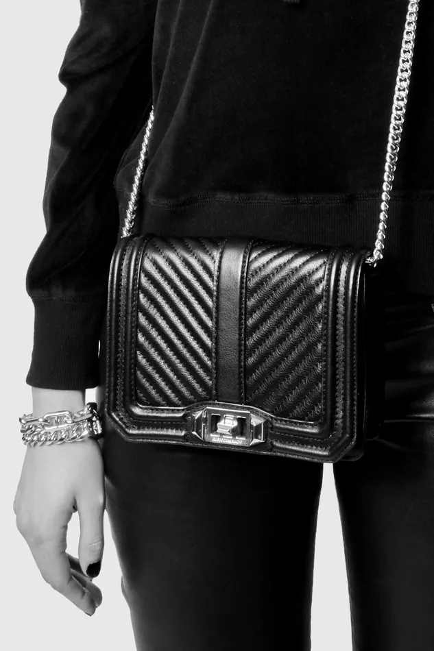 Rebecca Minkoff Chevron Quilted Small Love Crossbody Blackwhite Women Crossbody Bags