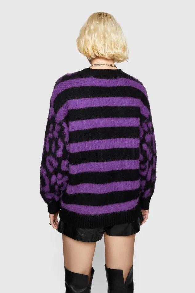 Rebecca Minkoff Gordon Leopard Sweater Purpleblack Women Sweaters and Sweatshirts