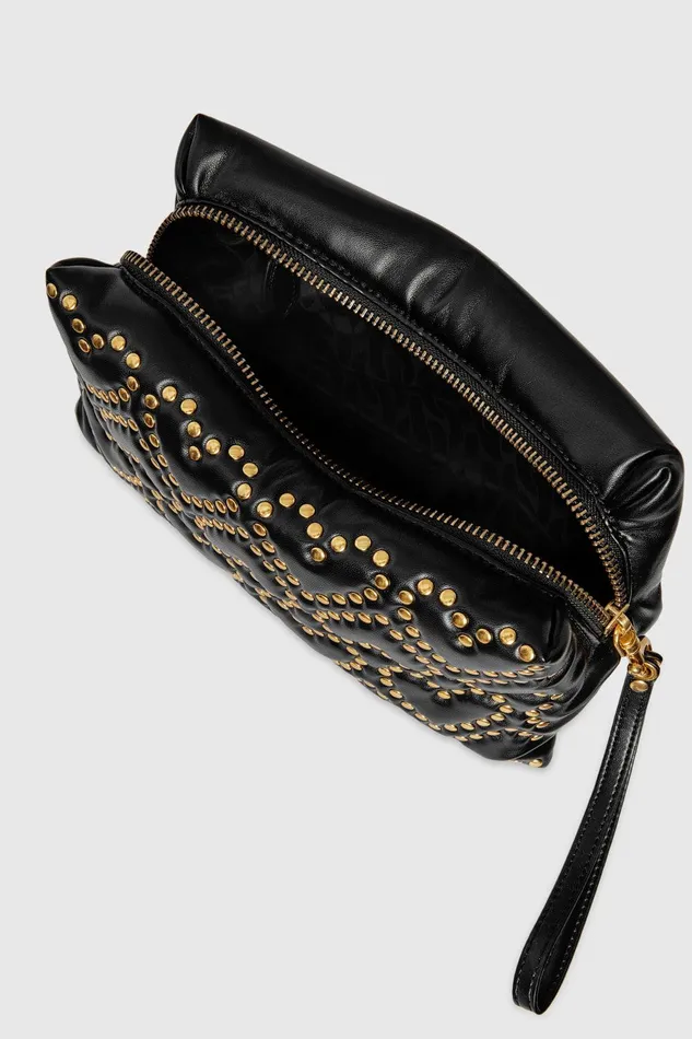 Rebecca Minkoff Heart Stud Quilt Pillow Clutch Blackantique Brass Women Clutches